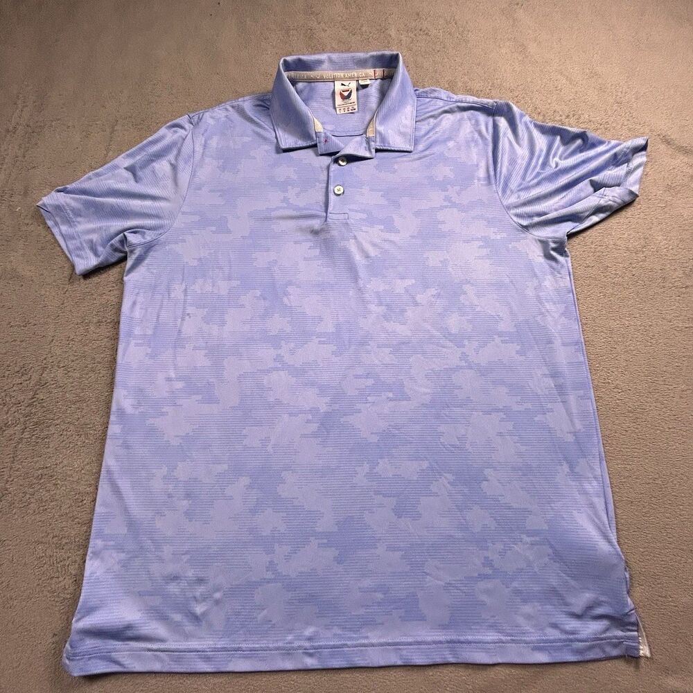 Puma Volition America Golf Polo Shirt Mens L Blue Camo Short Sleeve Performance